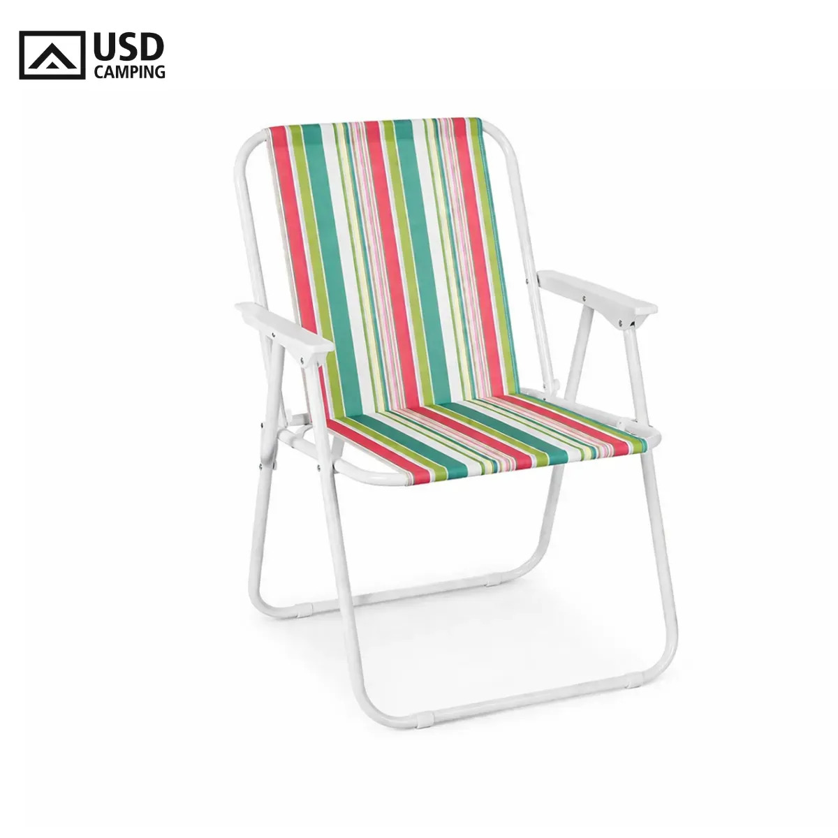 Cadeira De Praia Aço Adulto Jardim Piscina Camping Portátil Reforçada Usd Cor Verde