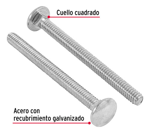 Tornillo Tipo Coche 1/4 X 3´ Redondo Metal Auto 50pz 44717