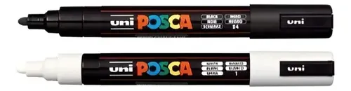 Kit 2 Caneta Marcador Posca Uni-ball Pc-5m - Preta e Branca