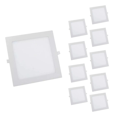 Kit 10 Paineis Led Embutir 12w Quadrado Branco Frio 6500k 110V/220V