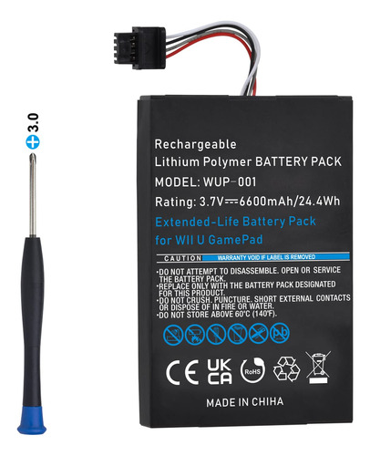 Uwayor Batera De Repuesto De 6600 Mah Para Wii U Gamepad De 