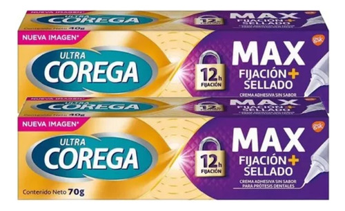 Pack Adhesivo Prótesis Dental Máximo Sellado Corega 2x70 Gr 