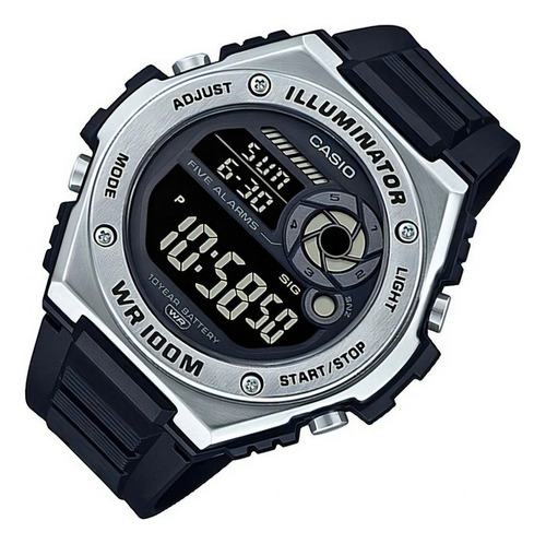 Reloj Casio Hombre Mwd-100h-1b 100m Sumergible Color De La Malla Negro Color Del Bisel Plateado Color Del Fondo Negro
