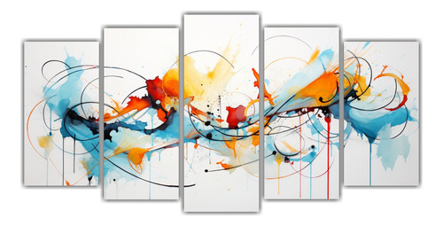 250x125cm Set 5 Pinturas Acuarelas Abstractas Bastidor Mader