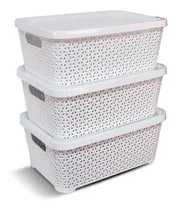 Comprar Canastos Organizador Plastico Apilable Rattan Tapa Mediano Bajo X3 Colombraro