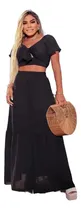 Comprar Conjunto Cropped Saia C\u002F Fenda Forro Botoes Top Moda Feminin