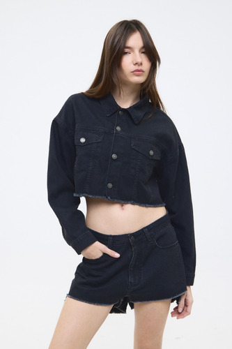 Campera Boxy Negro De Mujer Cher Mix Algodón