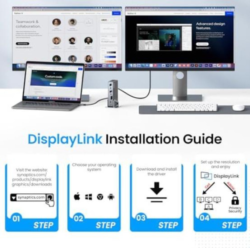 Displaylink Docking Station 3 Monitores Con Adaptador De Cor