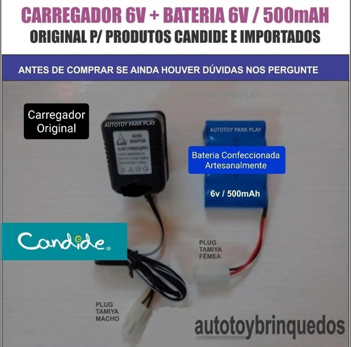 Bateria 6v 500mah + Carregador 6v  (tamiya)