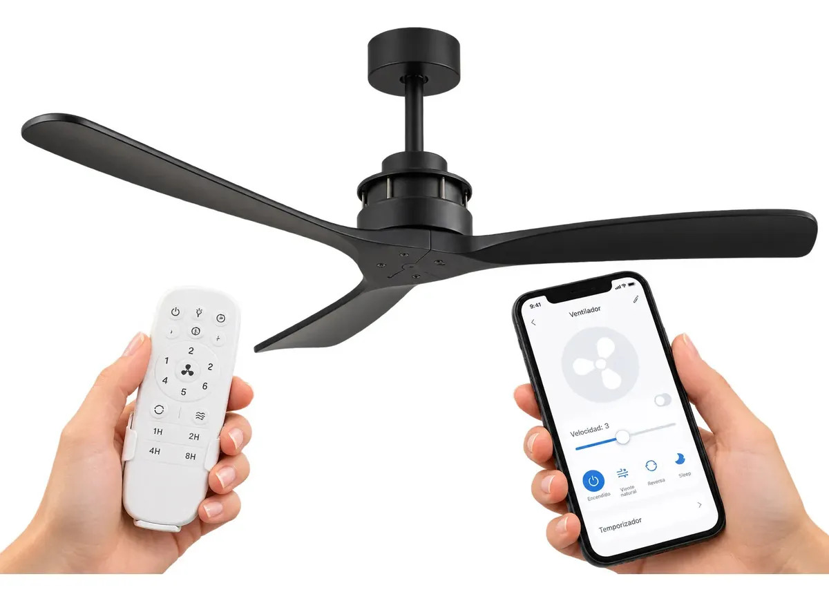 Ventilador de Techo Windstyle Doha Smart Wi-Fi, 60" Negro con Aspas de Madera