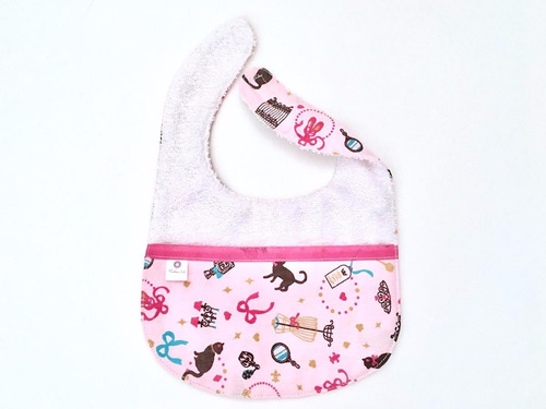 Imagem 2 de 3 de Babador Com Bolso De Tecido Forrado Para Bebê