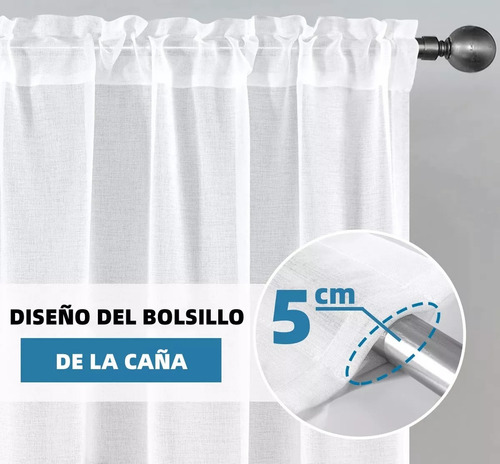 Cortina Traslucida Para Sala Dormitorio 140*260cm 2 Paneles Blanco