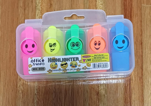 Mini Resaltadores De Colores Caritas Emojis X 5 Unidades