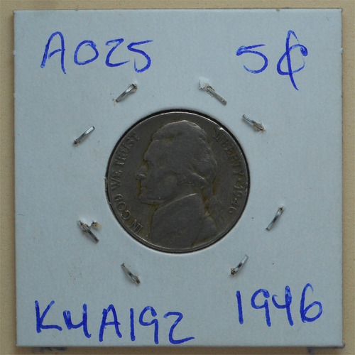 Moneda Usa 5 Centavos Jefferson Nickel 1946 Sin Ceca A025