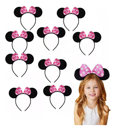 10 Diademas Orejas Minnie Mouse Moño Rosa Pastel