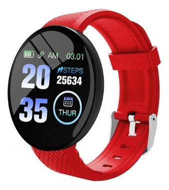D18 Fitness Tracker Smartwatch Relógio Rastreador De Ativida Cor da caixa Preto Cor da pulseira Vermelho Cor do bisel Preto