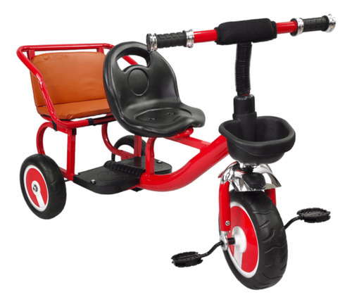 Triciclo Para Niños Infantil Con Dos Asientos Y Canasto Color Rojo