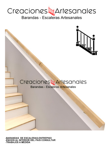 Baranda Pasamano Para Escalera Madera Hierro Soportes Natural