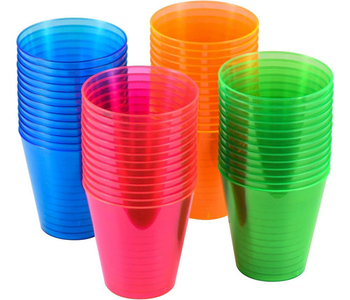 100 Mini Vasos Neon Plástico Shot Trago De 2oz Fiesta Bar 