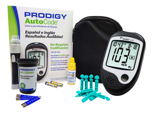 Glucometro Prodigy Autocode Con Voz + 10 Tiras + 10 Lancetas