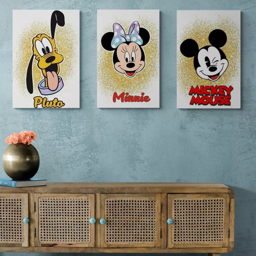 Cuadro Decorativo Set 3 Pluto Minnie Mickey Mouse Disney