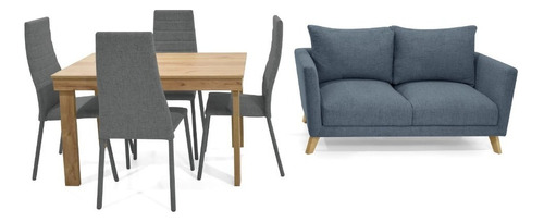 Sofá Montecarlo + Comedor Napoli 4 Puestos + Sillas Parma Color Índigo/gris