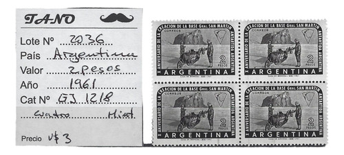 Lote2036 Argentina 2 Pesos 1961 Gj# 1218 Cuadro Mint