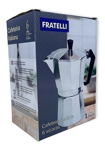 Cafeteira Italiana Faz 6 Xícaras Café Alumínio Fratelli Top Cor Prateado