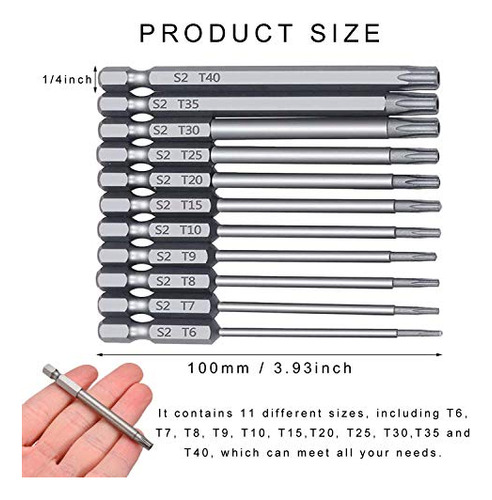 Juego Puntas Torx Magnéticas, 11 Piezas, 100 Mm, Hexagonal
