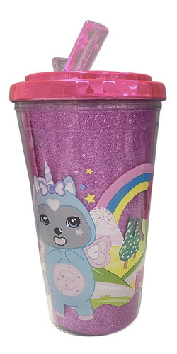 Botella Vaso Simones Con Glitter Brillos Con Pico Sorbete