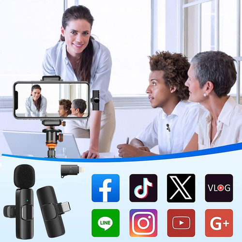 Mini Micrófono Inalámbrico Solapa Para Ios Android Negro