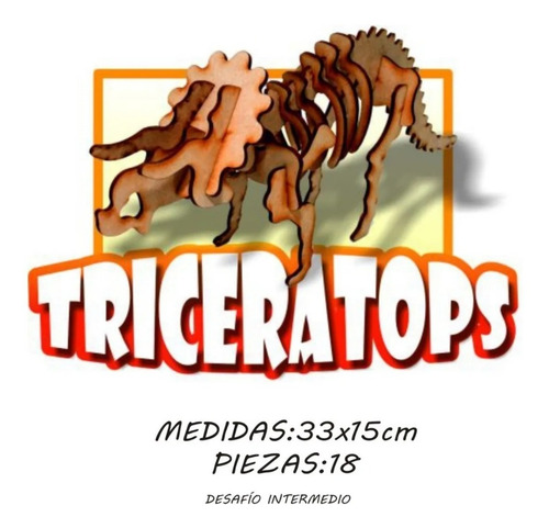 Imagen 4 de 6 de Esqueleto Dinosaurio Triceratops 30 Cm De Madera Armar 3d