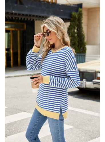 Sudadera Mujer Rayas Cuello Redondo Suelta Moda Invierno