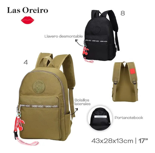 Mochila Las Oreiro Urbana C/accesorio Original Mujer Moderna