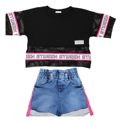 Imagem 2 de 3 de Conjunto Infantil Btween Um Mais Um Preto E Rosa 801103