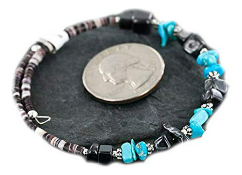 Pulsera Con Certificado De Navajo Turquesa De Hematita Nativ