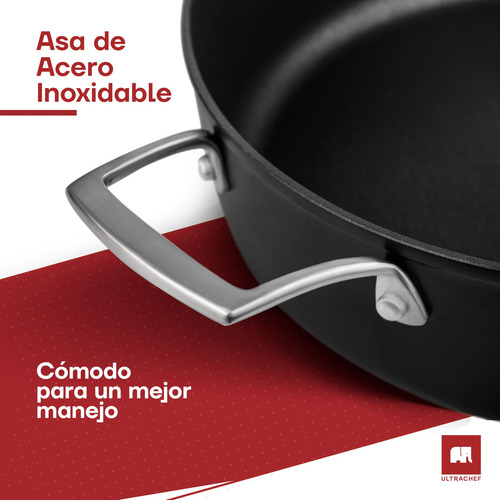 Arrocera Antiadherente 3.8 L Olla Baja 28 Cm Con Mango Inoxi
