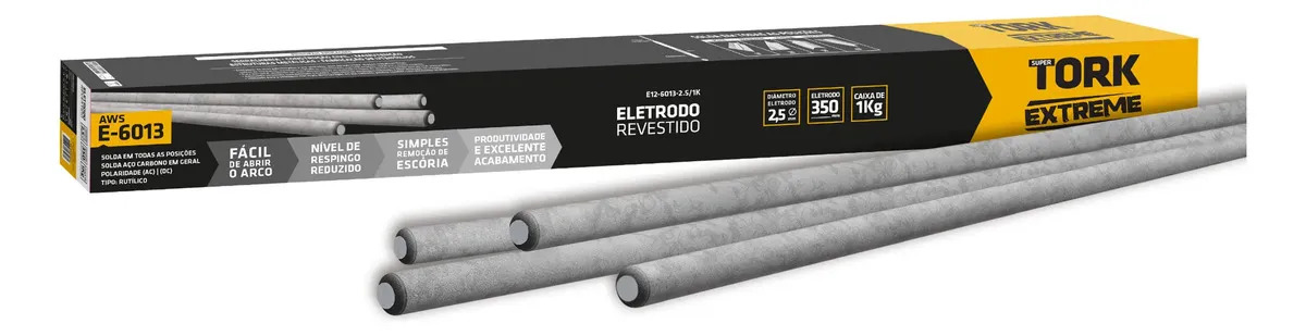 Vareta Eletrodo Revestido Solda E6013 2,5mm Caixa com 1kg Tork Cinza-escuro
