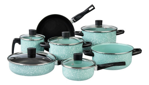 Batería De Cocina Cinsa Granito Jade Menta 12 Piezas