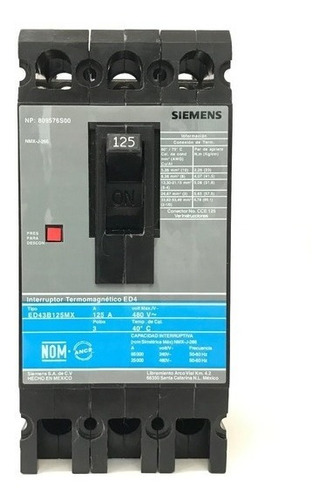 Interruptor Caja Moldeada 3p 125 Amp 600v Siemens Ed63b125mx