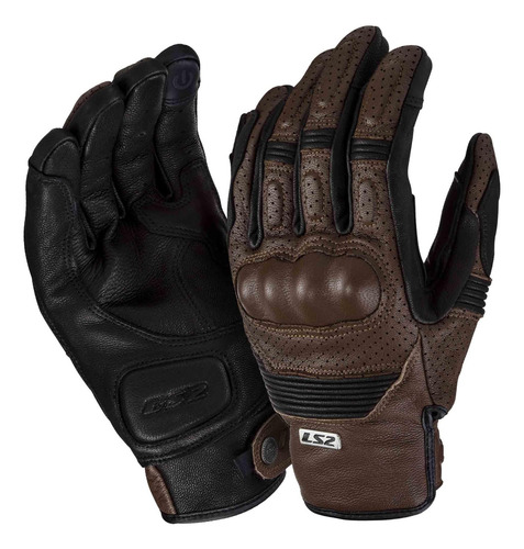 Guantes Para Moto Ls2 Duster De Piel Con Protecciones Marrón M