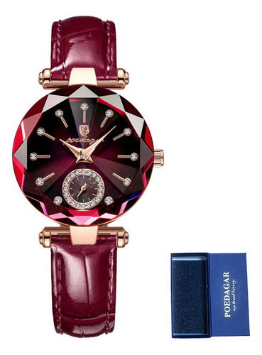 Reloj De Cuarzo De Cuero De Moda Impermeable Poedagar Color De La Correa Púrpura
