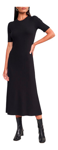 Vestido Canelado Colcci Evase In24 Preto Feminino