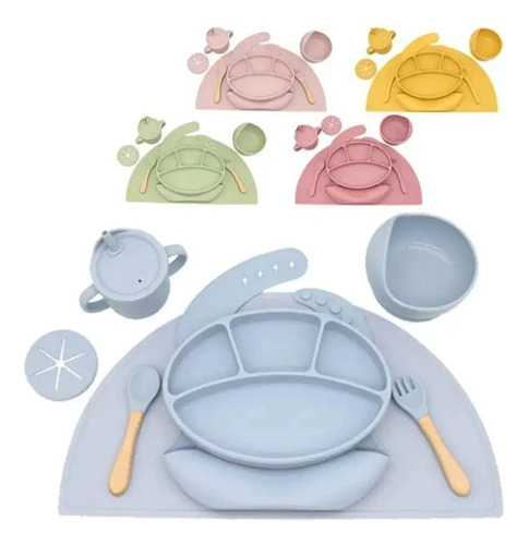 Set Vajilla Bebe En Silicona Kit Alimentacion Plato Babero