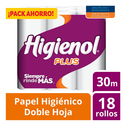 Papel Higiénico Higenol Doble Hoja 30mt. X 18 Rollos