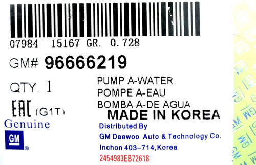 Bomba Agua Matiz Tico Damas Spark  Made Korea Tienda Fisic