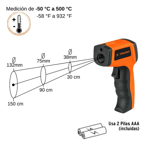 Medidor De Temperatura Láser Rojo De -50°c A 500°c Truper