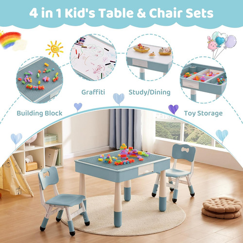 Mesa Y 2 Sillas Para Niños 4 En 1 Con Almacenamiento