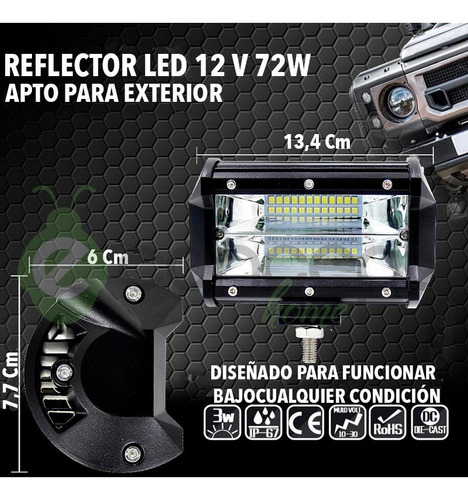 2 X Reflectores Led 12v 24v 72w 7200lm Toyota Ford Jeep Kia