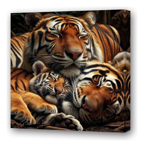Cuadro 45x45cm Tigres Descansando Sobre Hojas Selva